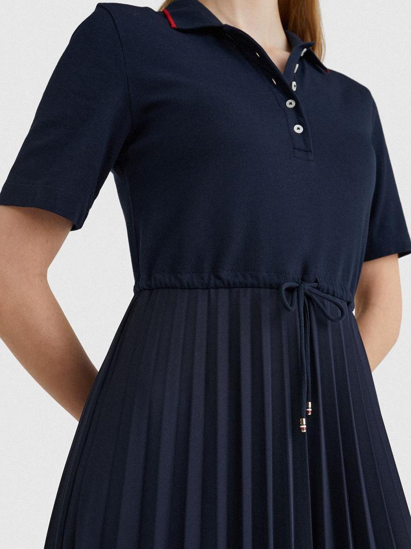 Női Tommy Hilfiger Pique Pleated Polo Dresses Sötétkék | HU 104DFM